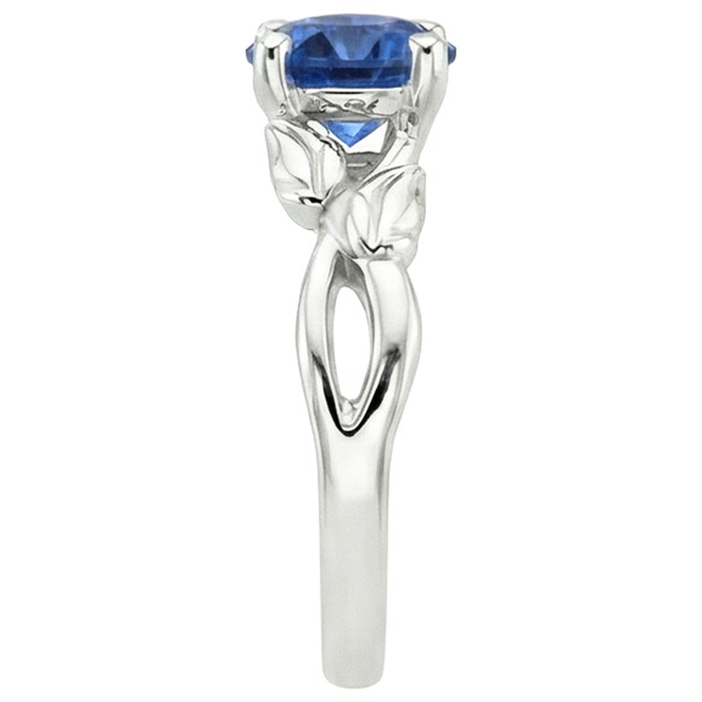 Anello Solitario Zaffiro Blu Naturale Con Gambo Diviso Stile Foglia 2 Carati
