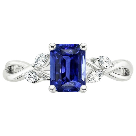 Anello Solitario Zaffiro Blu Smeraldo Con Diamanti Marquise 4 Carati