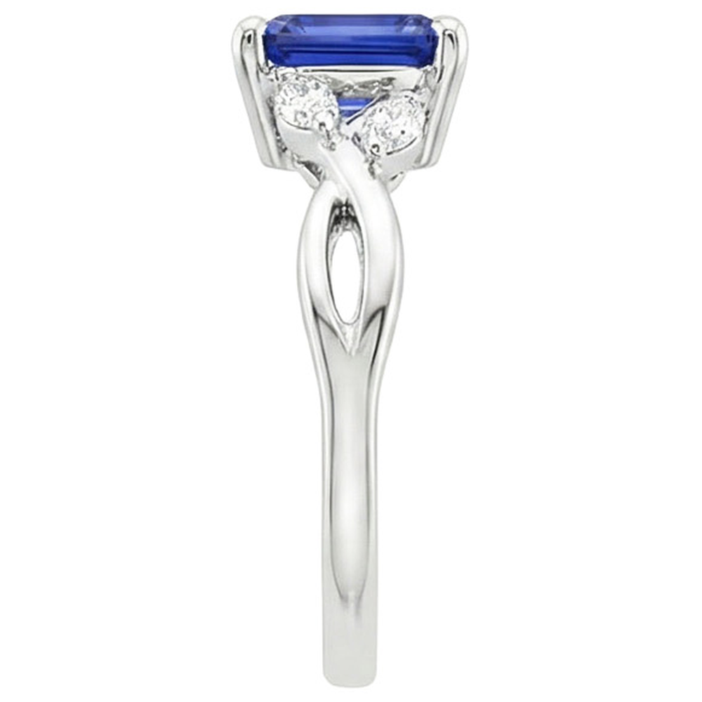 Anello Solitario Zaffiro Blu Smeraldo Con Diamanti Marquise 4 Carati