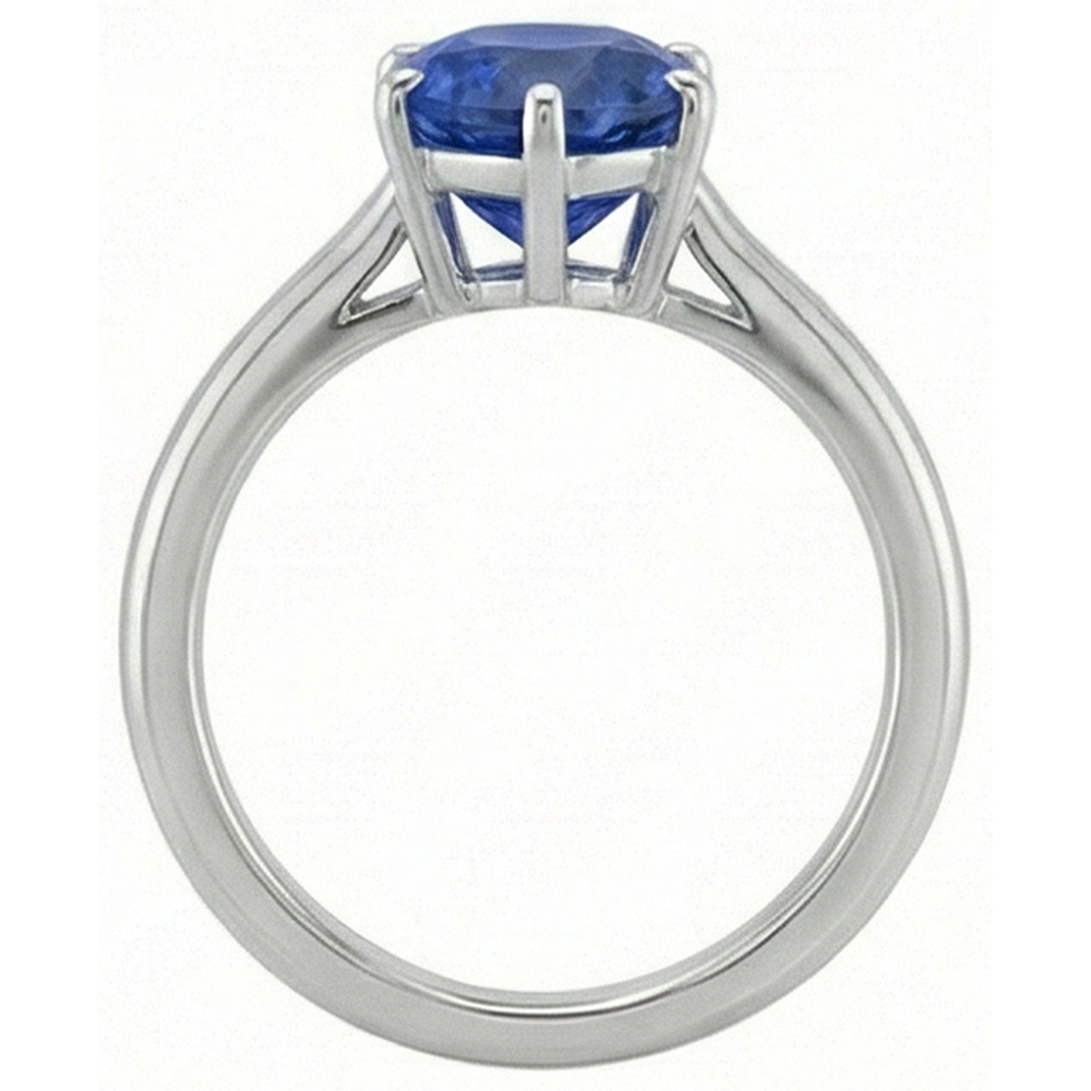Anello Solitario Zaffiro Blu Taglio Pera 2 Carati Oro Bianco 14K