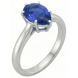 Anello Solitario Zaffiro Blu Taglio Pera 2 Carati Oro Bianco 14K