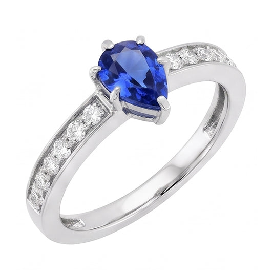 Anello Solitario Zaffiro Ceylon A Forma Di Pera Con Accenti 2.50 Carati