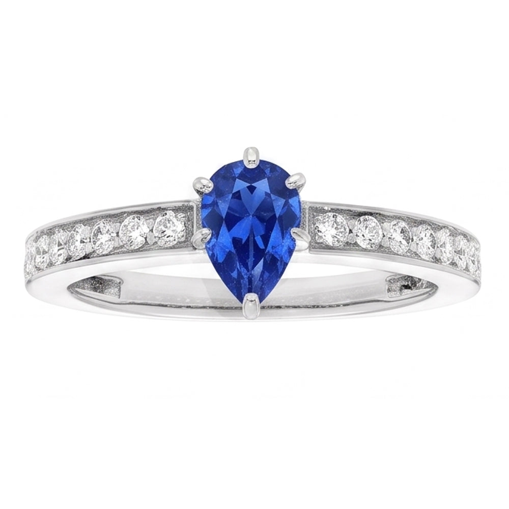 Anello Solitario Zaffiro Ceylon A Forma Di Pera Con Accenti 2.50 Carati