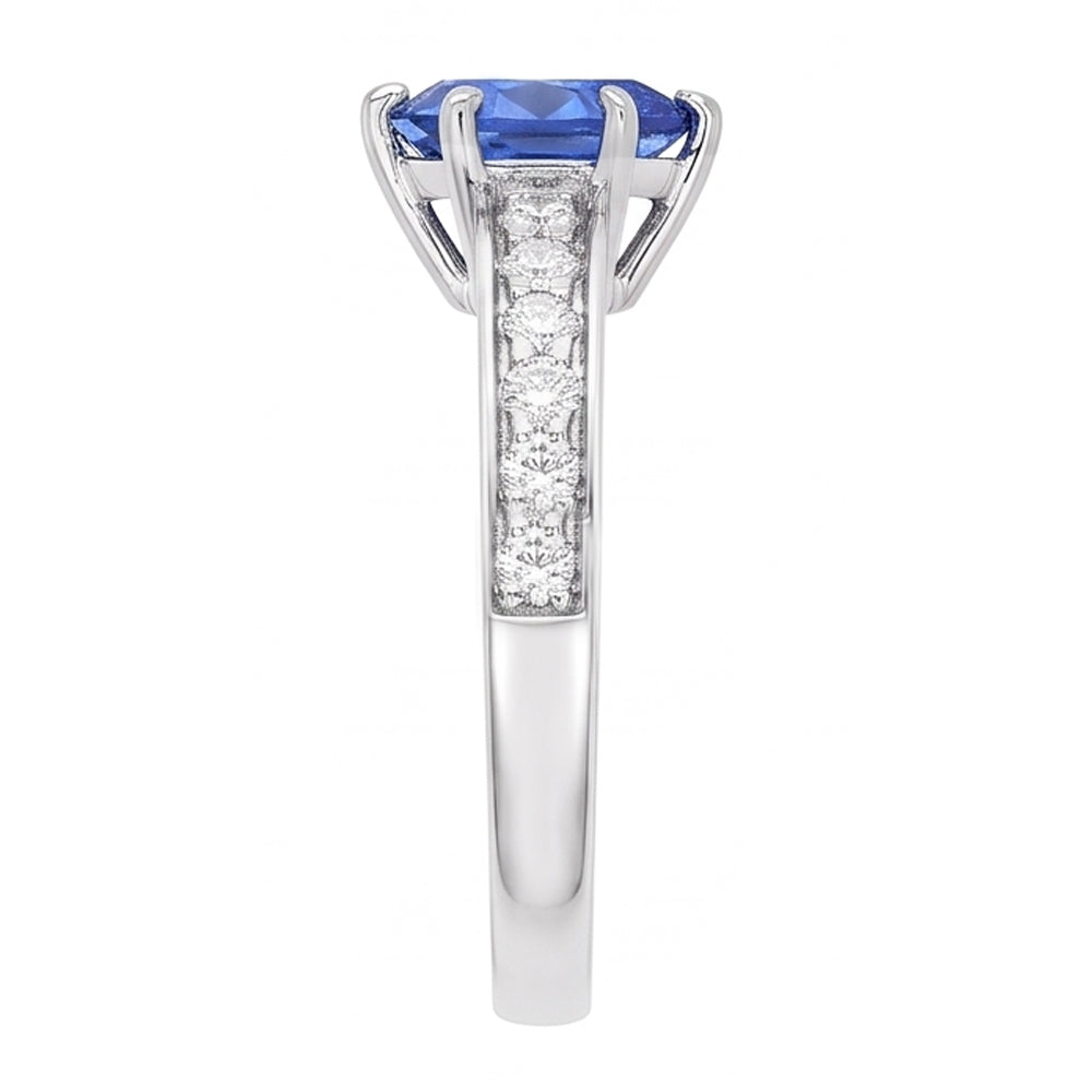 Anello Solitario Zaffiro Ceylon A Forma Di Pera Con Accenti 2.50 Carati