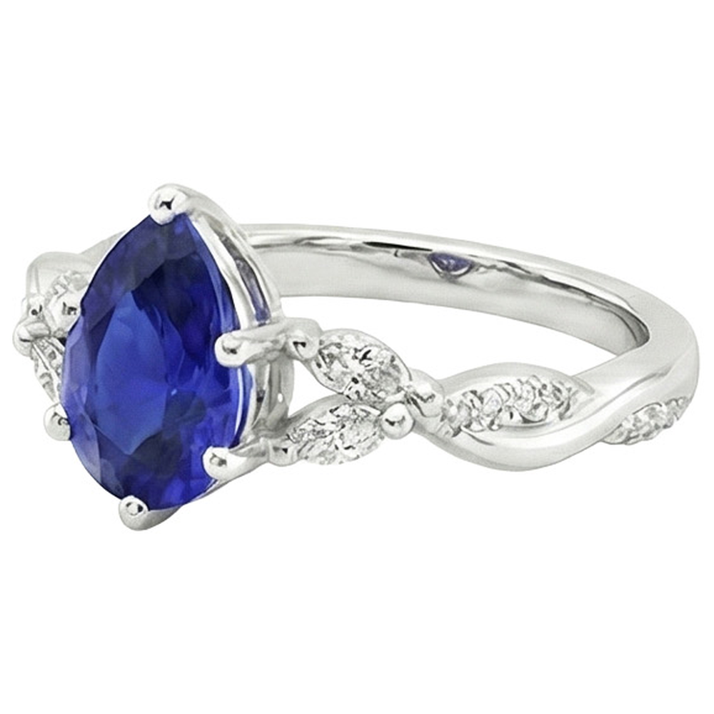 Anello Solitario Zaffiro Ceylon Con Accenti 4.50 Carati Gambo Spaccato