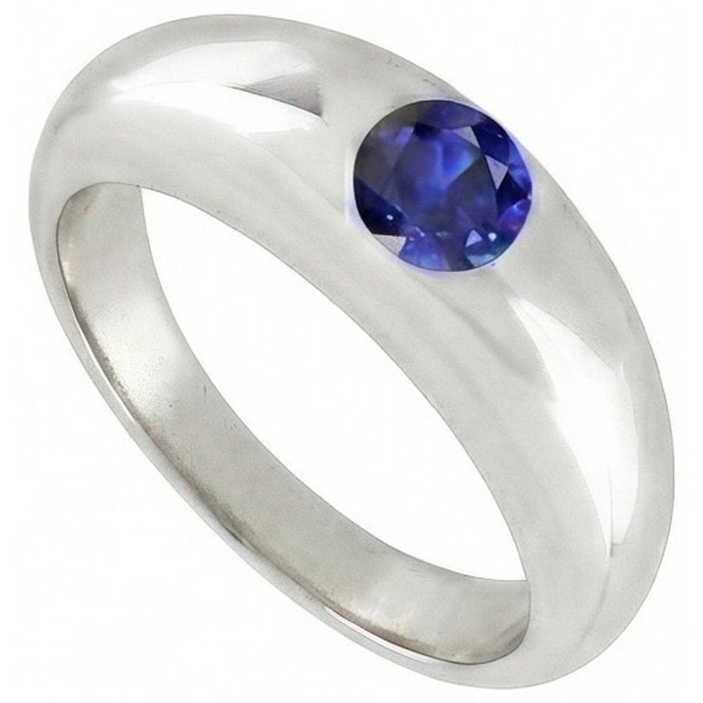 Anello Solitario Zaffiro Ceylon Tondo Flush Set Fusto Spesso