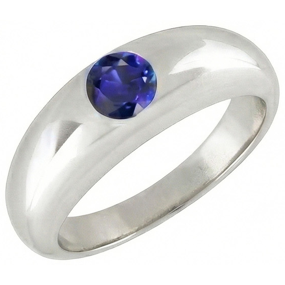 Anello Solitario Zaffiro Ceylon Tondo Flush Set Fusto Spesso