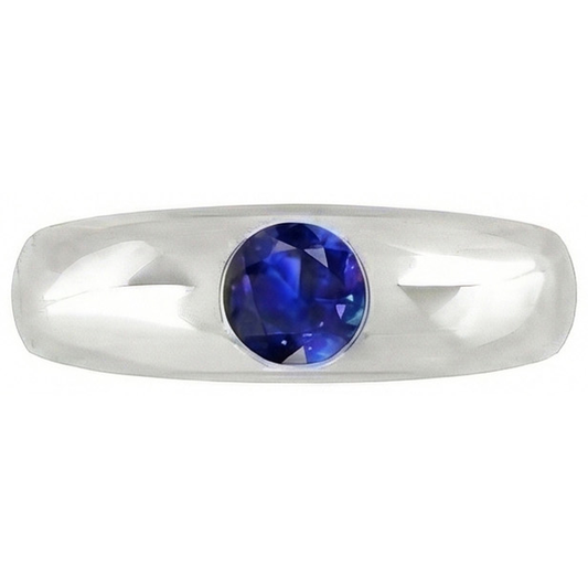Anello Solitario Zaffiro Ceylon Tondo Flush Set Fusto Spesso