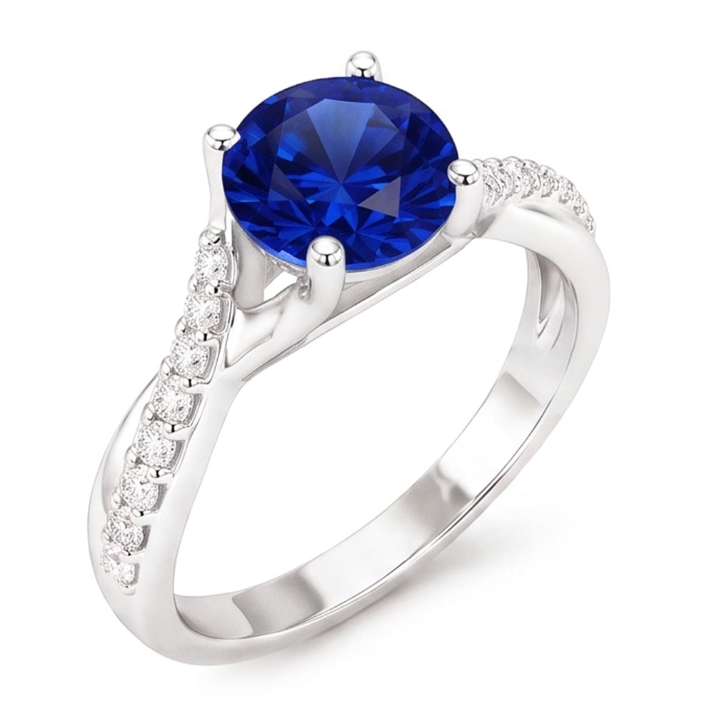 Anello Solitario Zaffiro Con Accenti Diamanti Naturali Autentici ( non creati in laboratorio ) Gambo Ritorto 2.50 Carati