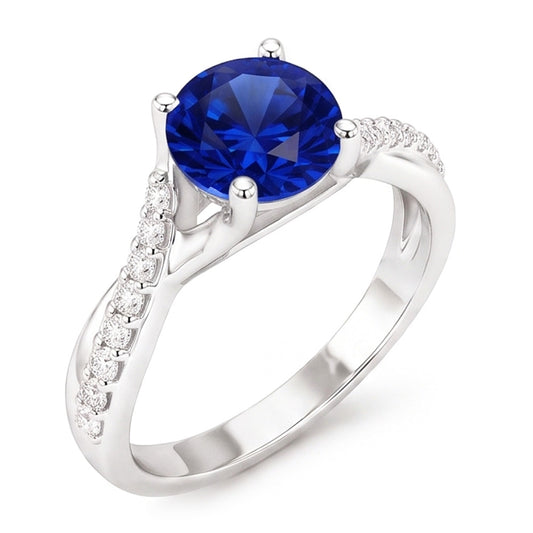Anello Solitario Zaffiro Con Accenti Diamanti Naturali Autentici ( non creati in laboratorio ) Gambo Ritorto 2.50 Carati