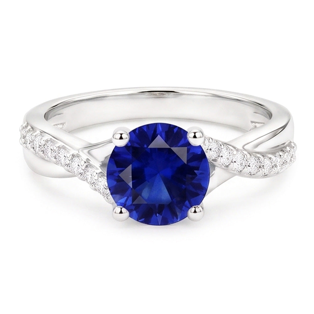 Anello Solitario Zaffiro Con Accenti Diamanti Naturali Autentici ( non creati in laboratorio ) Gambo Ritorto 2.50 Carati