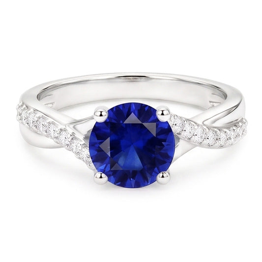 Anello Solitario Zaffiro Con Accenti Diamanti Naturali Autentici ( non creati in laboratorio ) Gambo Ritorto 2.50 Carati