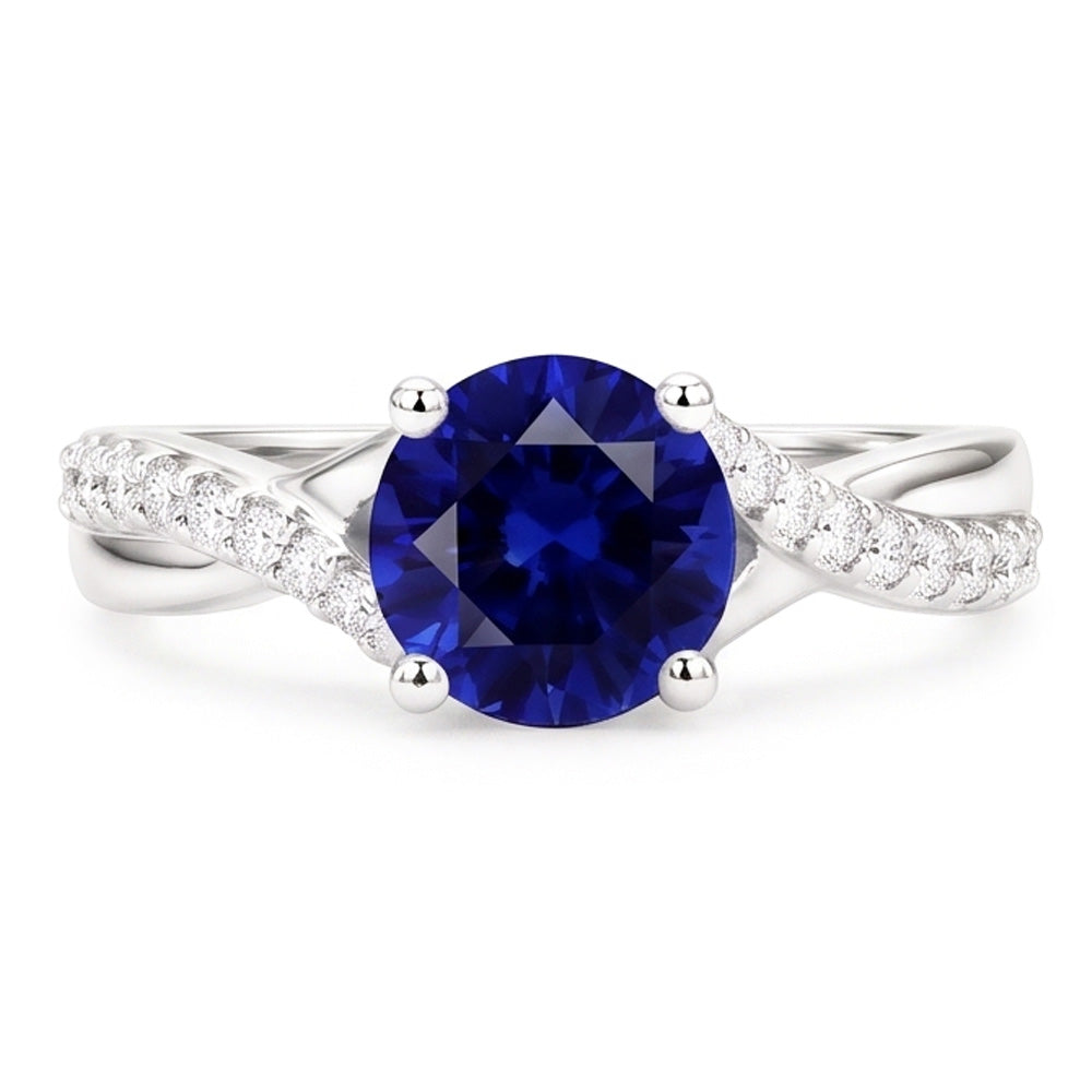 Anello Solitario Zaffiro Con Accenti Diamanti Naturali Autentici ( non creati in laboratorio ) Gambo Ritorto 2.50 Carati