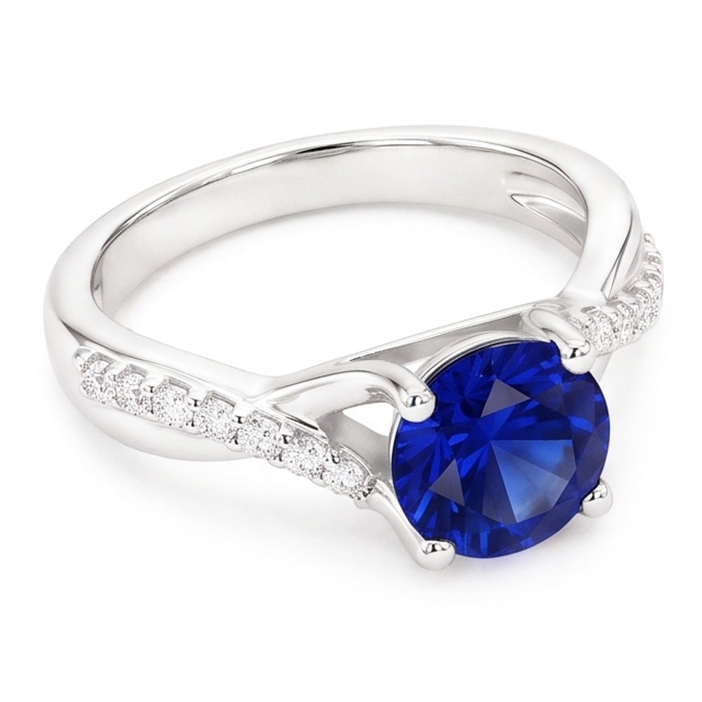 Anello Solitario Zaffiro Con Accenti Diamanti Naturali Autentici ( non creati in laboratorio ) Gambo Ritorto 2.50 Carati