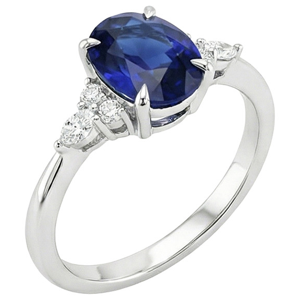 Anello Solitario Zaffiro Con Marquise E Diamanti Naturali Autentici ( non creati in laboratorio ) Tondi Accenti 3 Carati