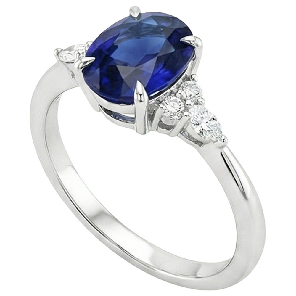 Anello Solitario Zaffiro Con Marquise E Diamanti Naturali Autentici ( non creati in laboratorio ) Tondi Accenti 3 Carati