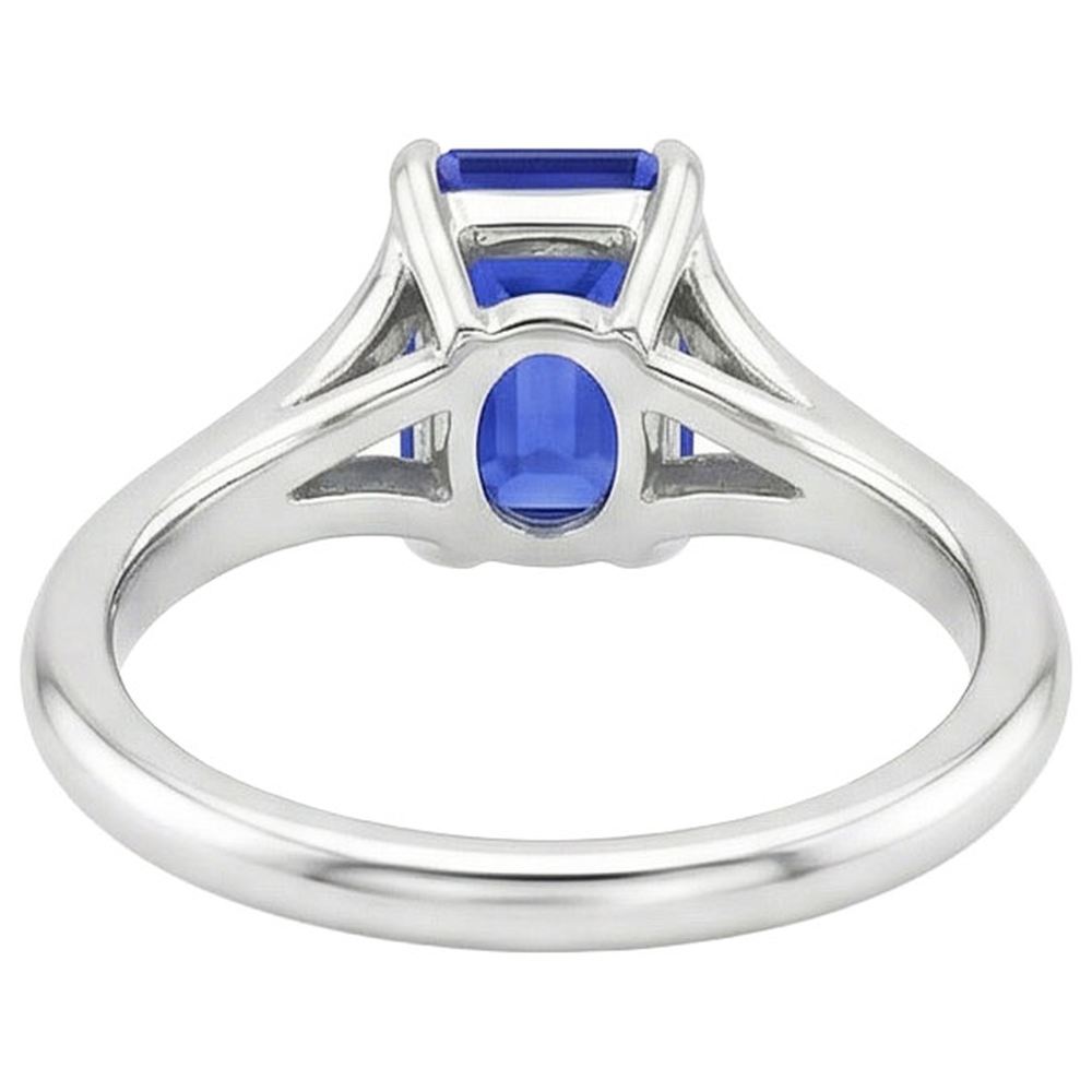 Anello Solitario Zaffiro Sri Lanka 3 Carati Taglio Smeraldo Oro Bianco 14K
