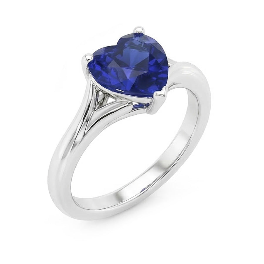 Anello Solitario con 2,50 Carati Cuore Sapphire Split Shank in oro bianco 14K