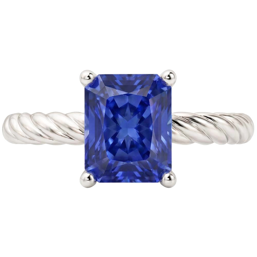 Anello Solitario con Corda Intrecciata Stile Zaffiro Blu da 1,50 Carati in Oro Bianco 14K