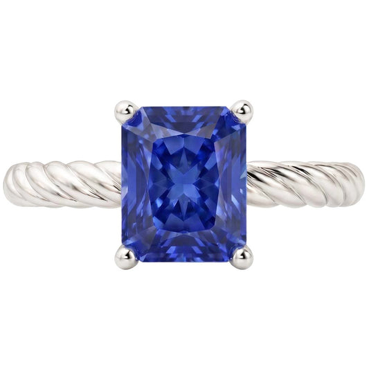 Anello Solitario con Corda Intrecciata Stile Zaffiro Blu da 1,50 Carati in Oro Bianco 14K