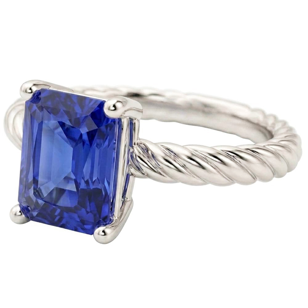 Anello Solitario con Corda Intrecciata Stile Zaffiro Blu da 1,50 Carati in Oro Bianco 14K