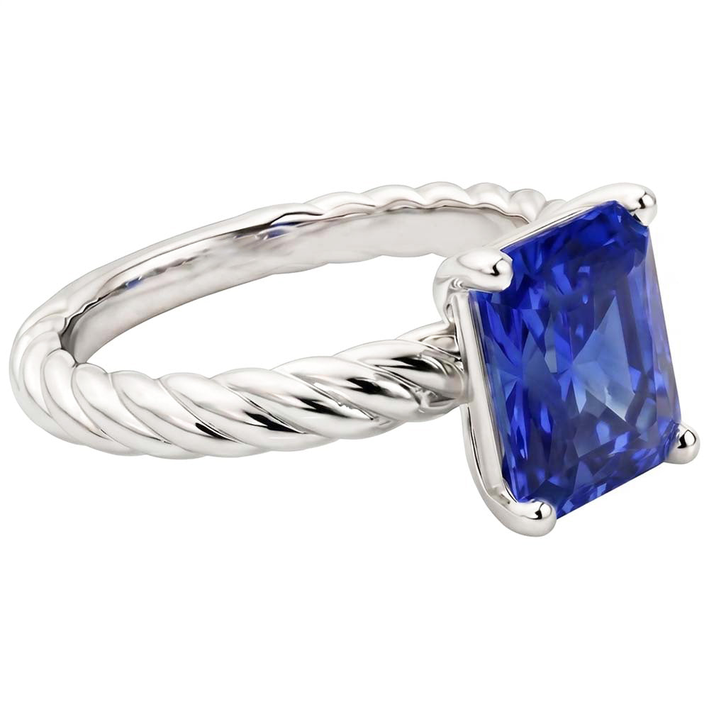 Anello Solitario con Corda Intrecciata Stile Zaffiro Blu da 1,50 Carati in Oro Bianco 14K