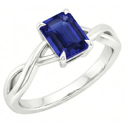 Anello Solitario con Zaffiro Blu Smeraldo 3 Carati in Oro Bianco 14K