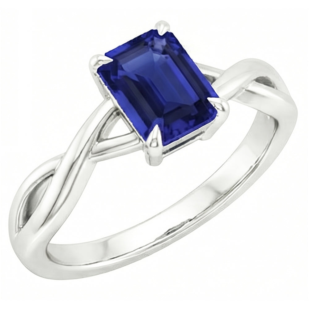 Anello Solitario con Zaffiro Blu Smeraldo 3 Carati in Oro Bianco 14K