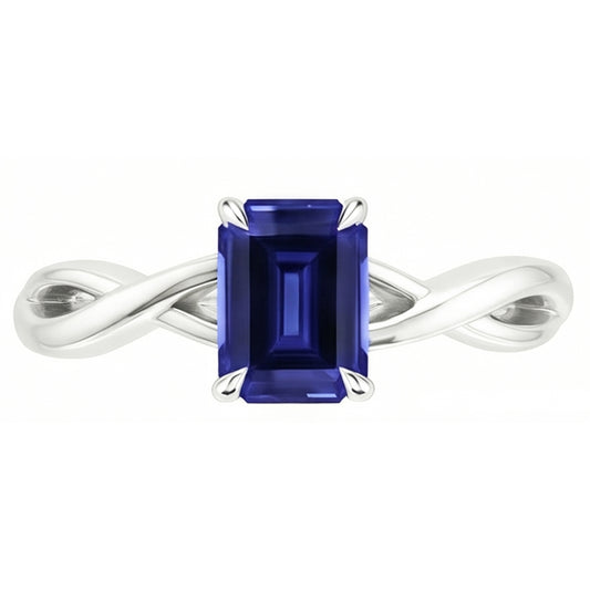 Anello Solitario con Zaffiro Blu Smeraldo 3 Carati in Oro Bianco 14K