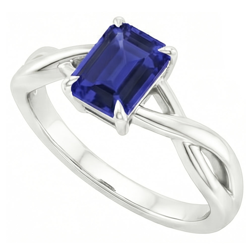 Anello Solitario con Zaffiro Blu Smeraldo 3 Carati in Oro Bianco 14K
