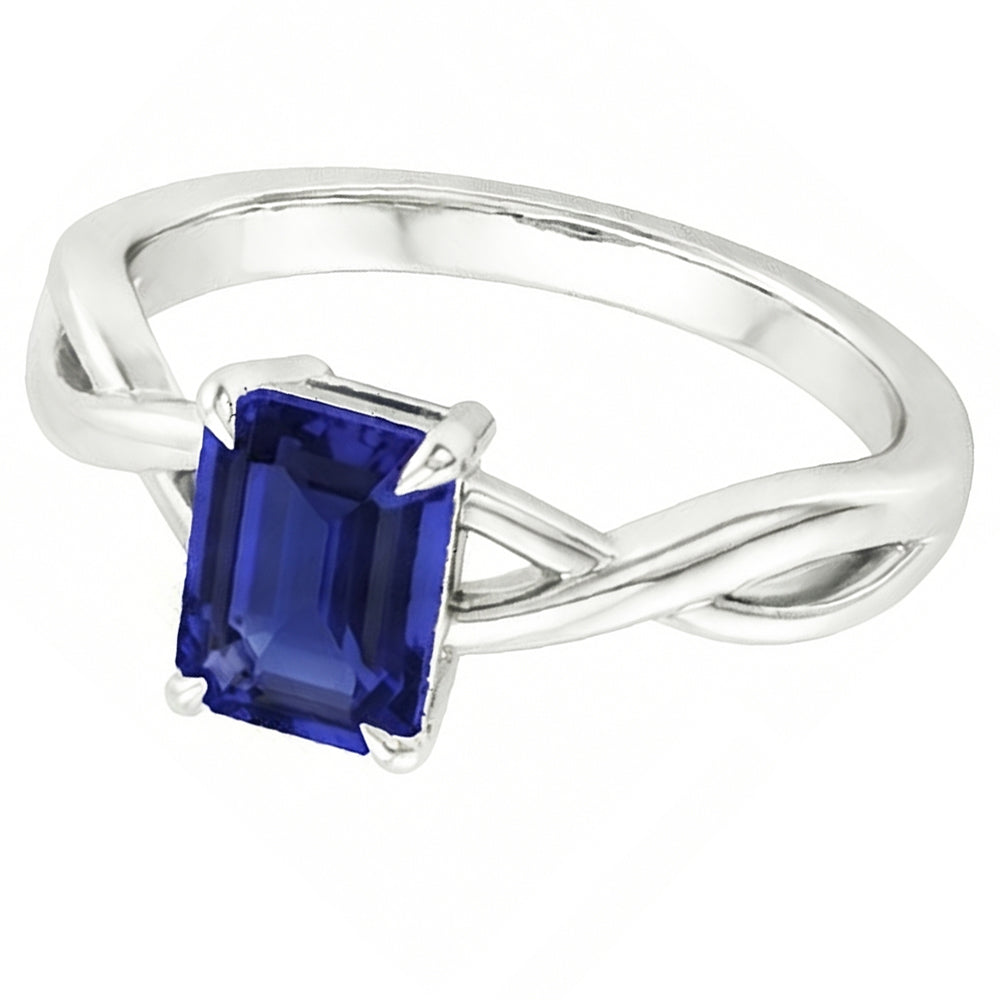 Anello Solitario con Zaffiro Blu Smeraldo 3 Carati in Oro Bianco 14K