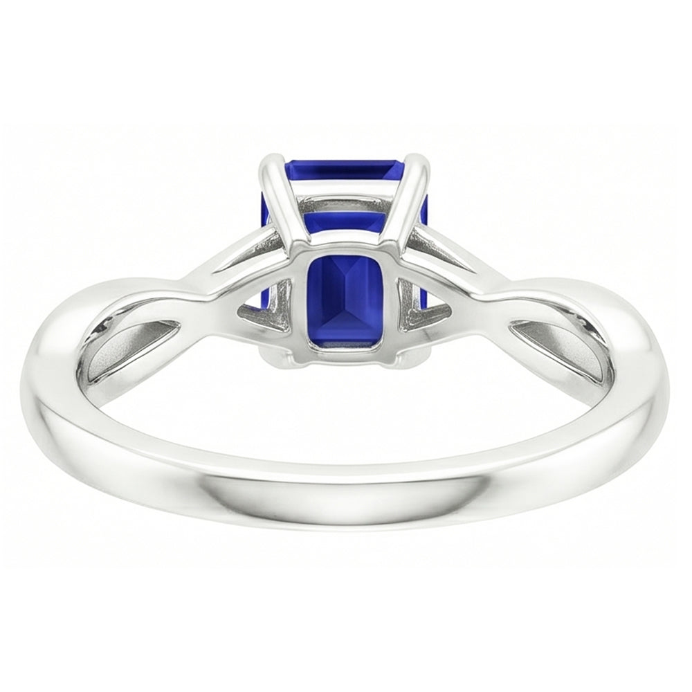 Anello Solitario con Zaffiro Blu Smeraldo 3 Carati in Oro Bianco 14K