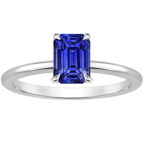 Anello Solitario Oro Bianco 14K Smeraldo Blu Zaffiro 3 Carati - harrychadent.it