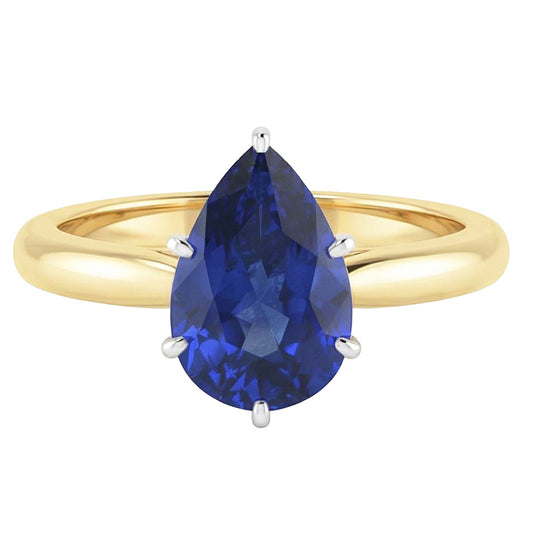 Anello Solitario con Zaffiro Ceylon Pera 3 Carati in Oro Bicolore 14 Carati