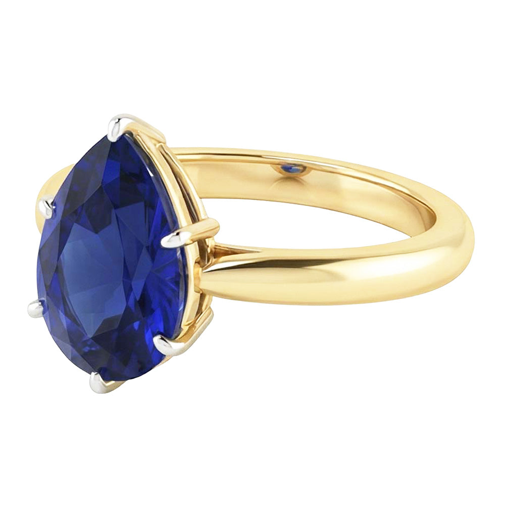 Anello Solitario con Zaffiro Ceylon Pera 3 Carati in Oro Bicolore 14 Carati