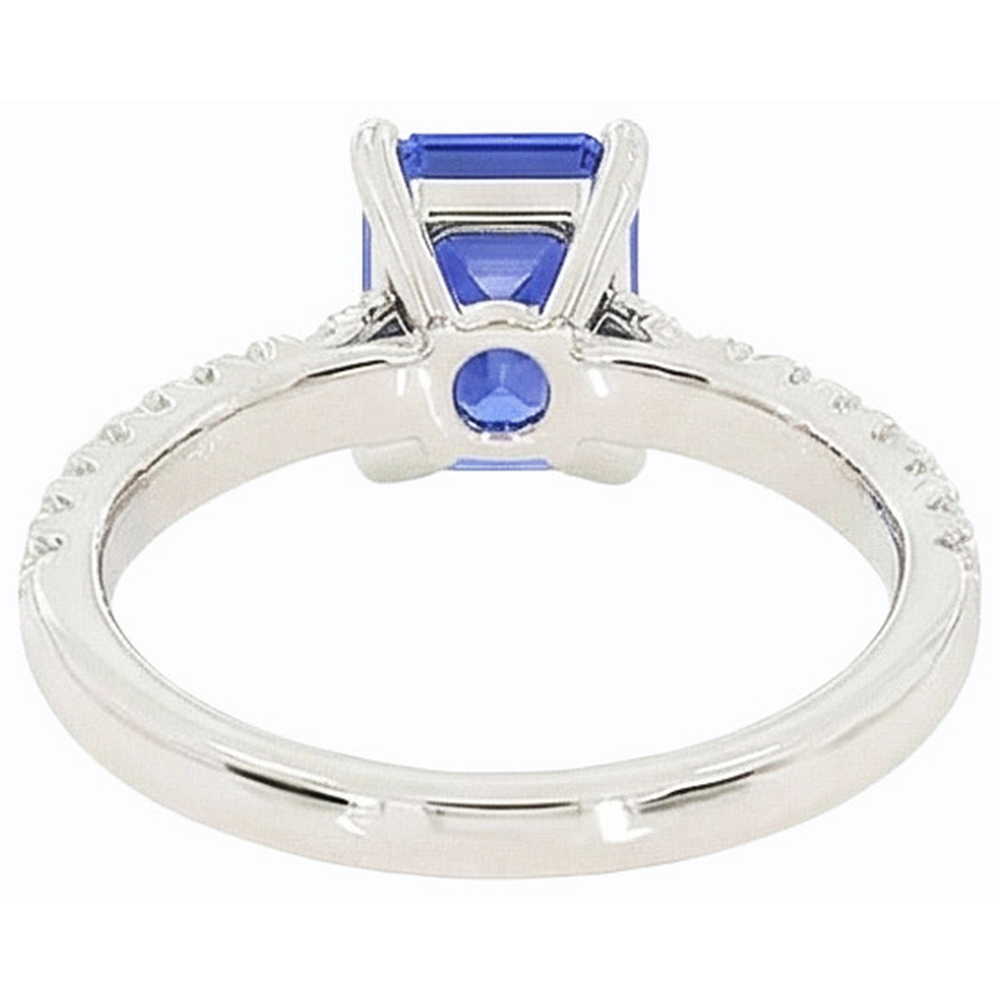Anello Solitario con Zaffiro di Ceylon da 3,75 Carati e Diamanti Naturali Autentici ( non creati in laboratorio ) Rotondi in Oro Bianco 14K