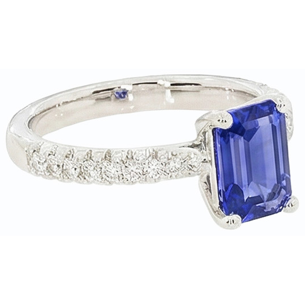Anello Solitario con Zaffiro di Ceylon da 3,75 Carati e Diamanti Naturali Autentici ( non creati in laboratorio ) Rotondi in Oro Bianco 14K