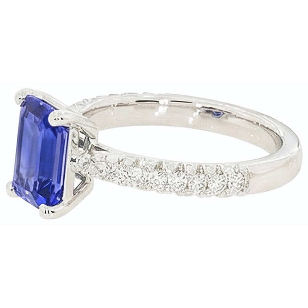 Anello Solitario con Zaffiro di Ceylon da 3,75 Carati e Diamanti Naturali Autentici ( non creati in laboratorio ) Rotondi in Oro Bianco 14K