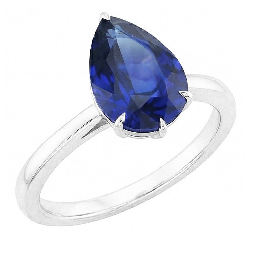 Anello Solitario da Donna Eagle Claw Prongs taglio a pera. Zaffiro dello Sri Lanka da 1,50 carati