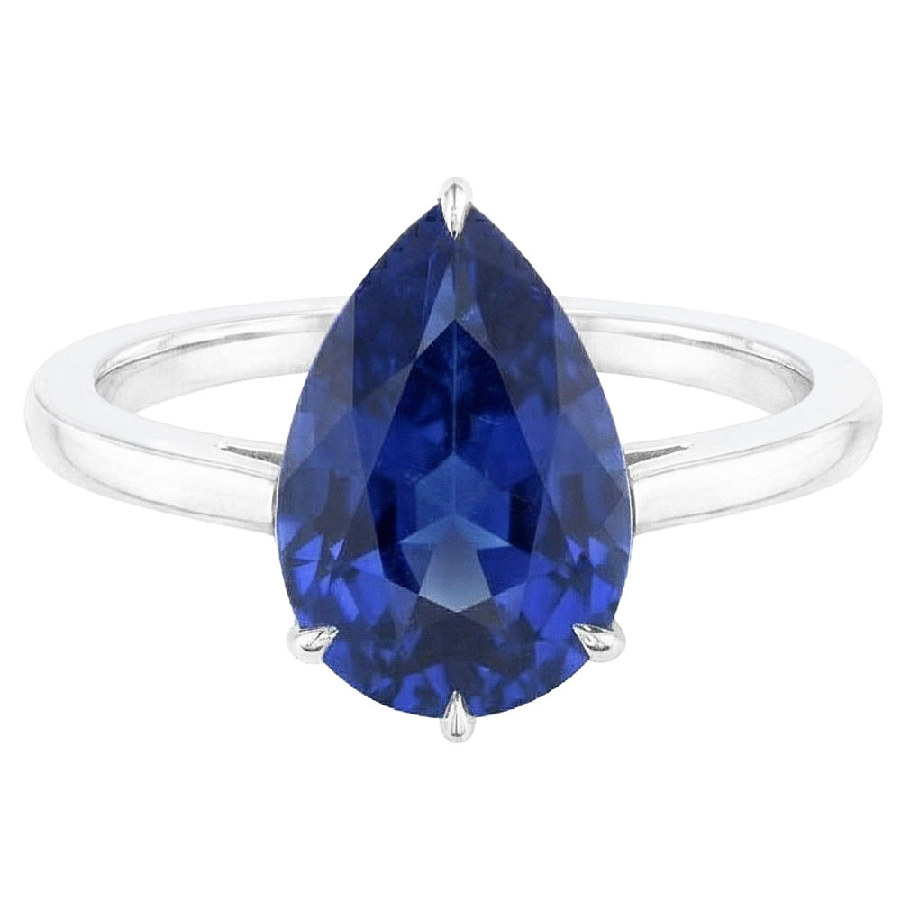 Anello Solitario da Donna Eagle Claw Prongs taglio a pera. Zaffiro dello Sri Lanka da 1,50 carati