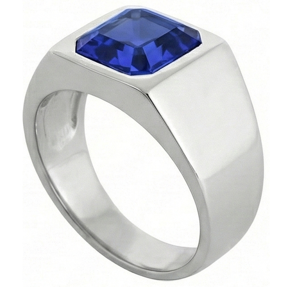 Anello Solitario da Uomo 1.50 Carati Flush Set Blu Zaffiro Taglio Asscher