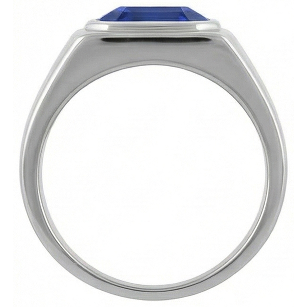 Anello Solitario da Uomo 1.50 Carati Flush Set Blu Zaffiro Taglio Asscher