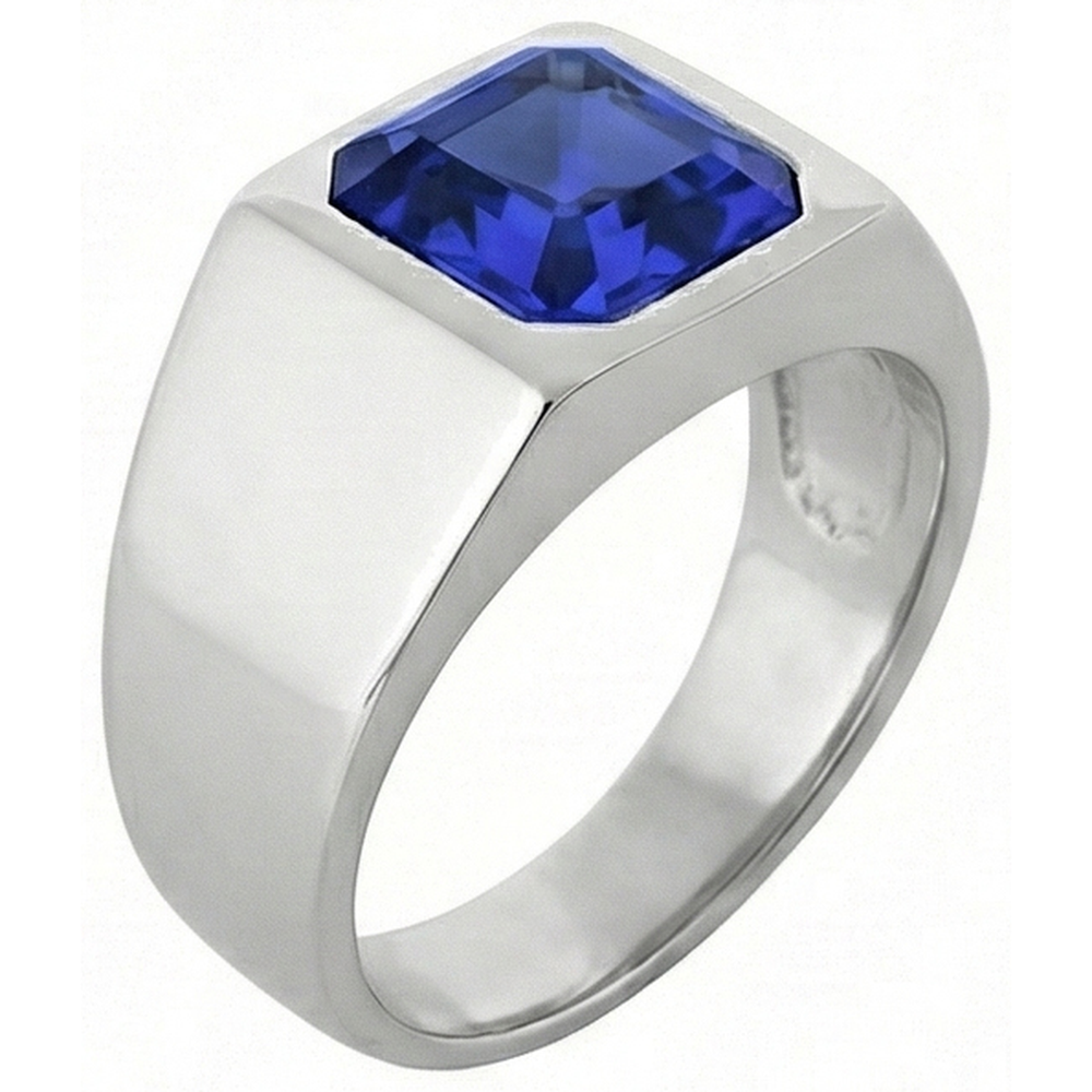 Anello Solitario da Uomo 1.50 Carati Flush Set Blu Zaffiro Taglio Asscher