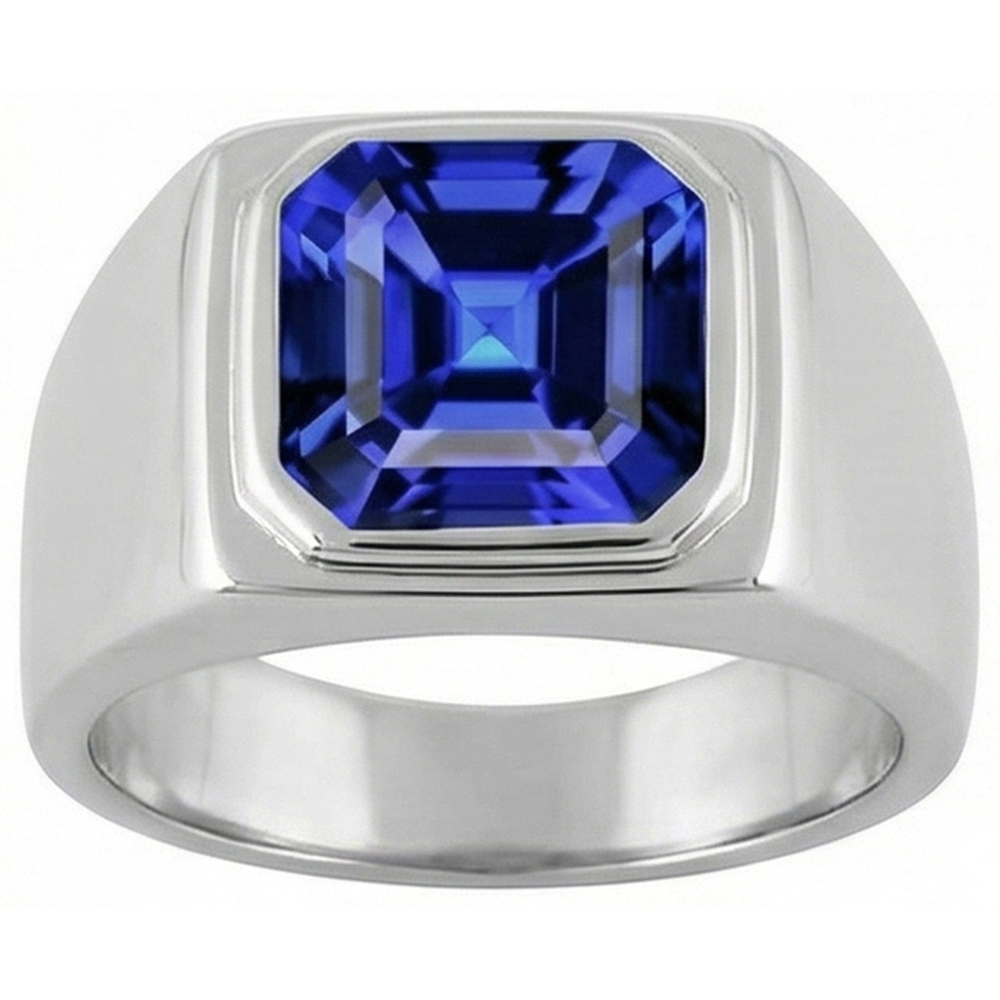 Anello Solitario da Uomo 1.50 Carati Flush Set Blu Zaffiro Taglio Asscher