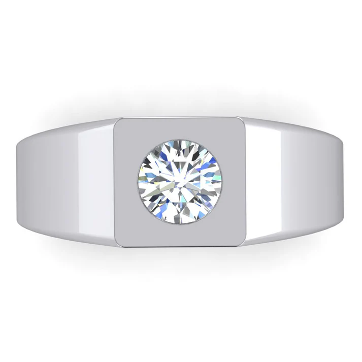 Anello Solitario da Uomo Con Naturale Diamante Naturale Autentico ( non creato in laboratorio ) 1 Carato Terra Estratta F VS1 Oro Bianco 14K