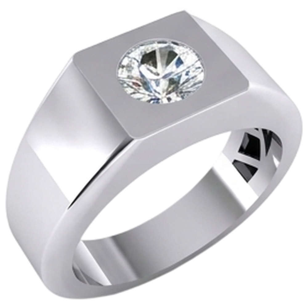 Anello Solitario da Uomo Con Naturale Diamante Naturale Autentico ( non creato in laboratorio ) 1 Carato Terra Estratta F VS1 Oro Bianco 14K