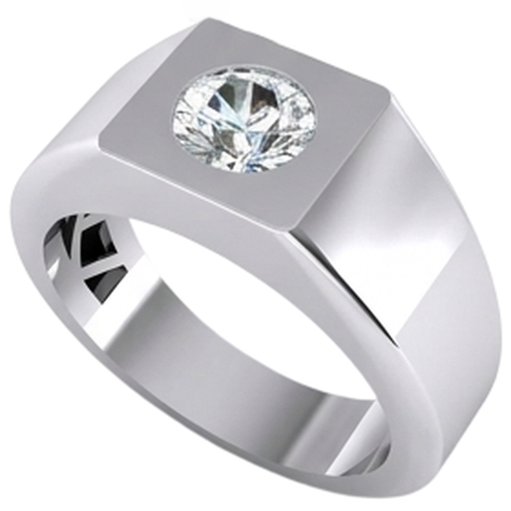 Anello Solitario da Uomo Con Naturale Diamante Naturale Autentico ( non creato in laboratorio ) 1 Carato Terra Estratta F VS1 Oro Bianco 14K