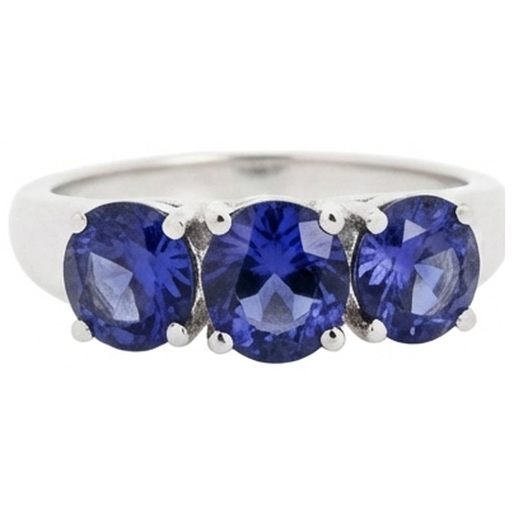 Anello Tanzanite Blu 6 Carati Oro Bianco 3 Pietre Preziose Novità