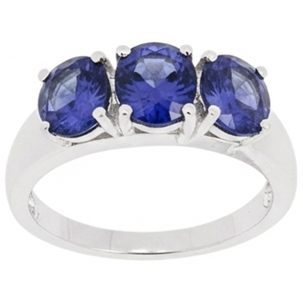 Anello Tanzanite Blu 6 Carati Oro Bianco 3 Pietre Preziose Novità