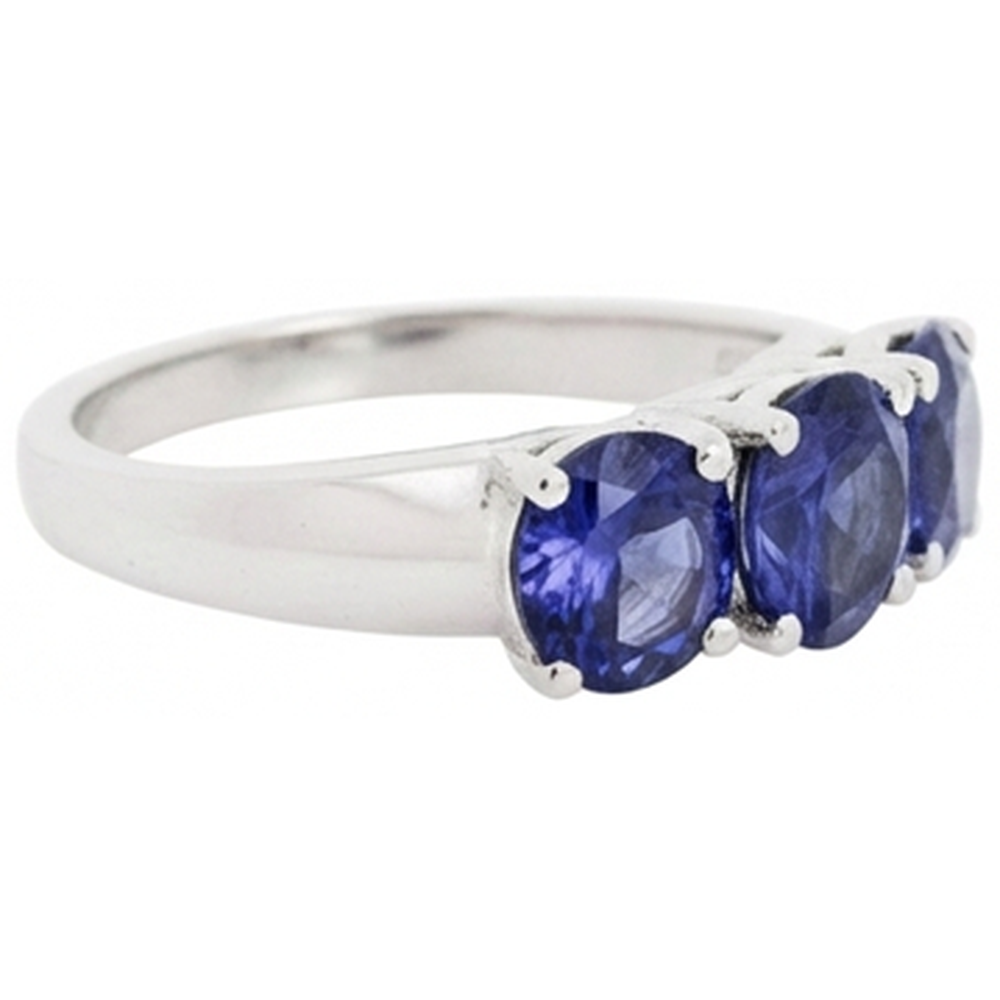 Anello Tanzanite Blu 6 Carati Oro Bianco 3 Pietre Preziose Novità